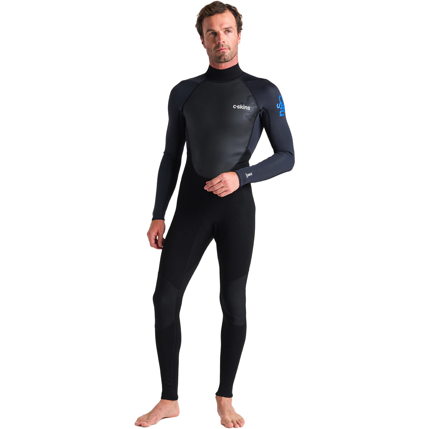 2026 C-Skins Mens Element 3/2mm Back Zip Wetsuit C-EL32STM - Black / Anthracite / Cyan
